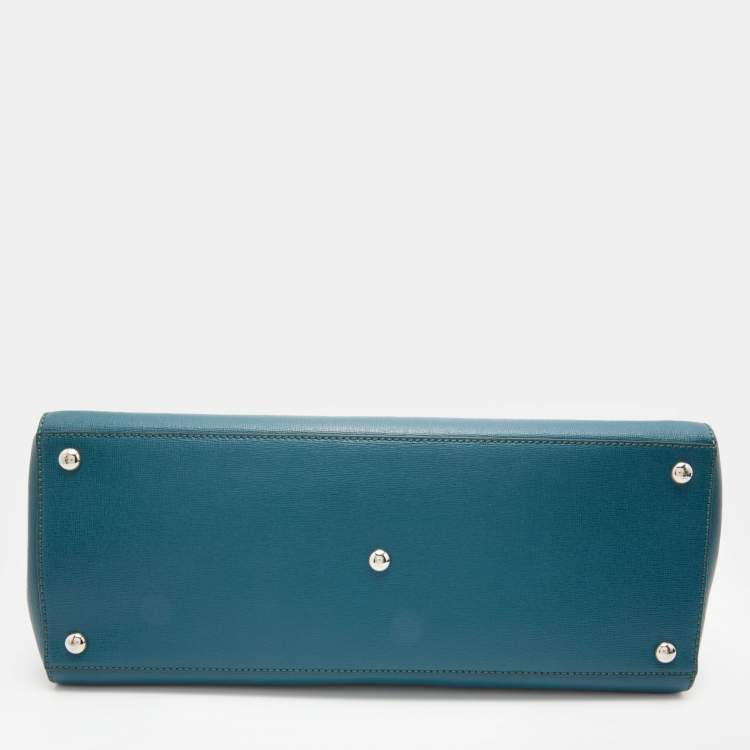 Pre Owned Fendi Teal Blue Leather Medium 2Jours Tote