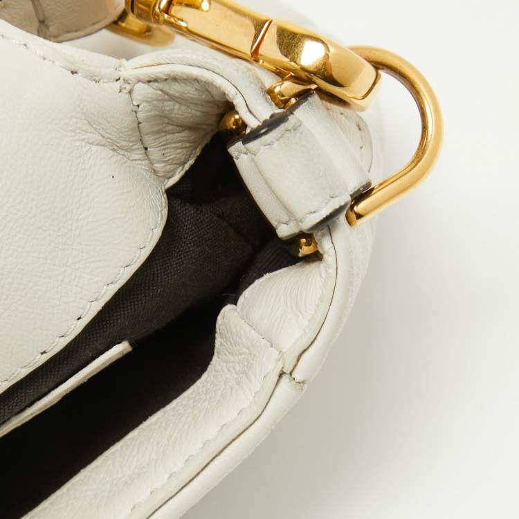 Pre Owned Fendi White Zucca Embossed Leather Medium Baguette Bag