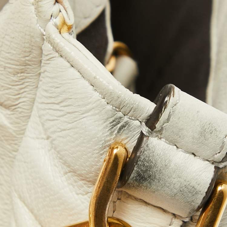 Pre Owned Fendi White Zucca Embossed Leather Medium Baguette Bag