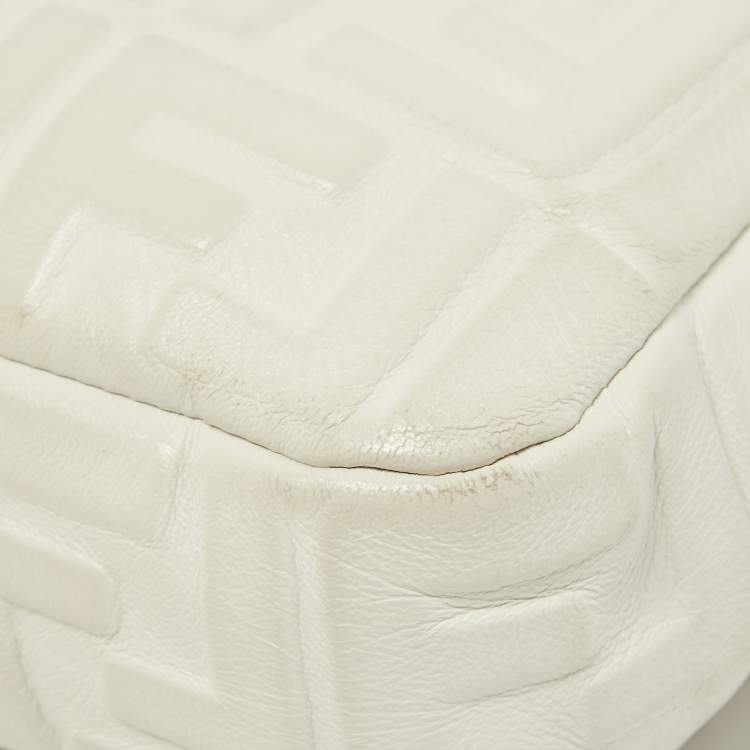 Pre Owned Fendi White Zucca Embossed Leather Medium Baguette Bag