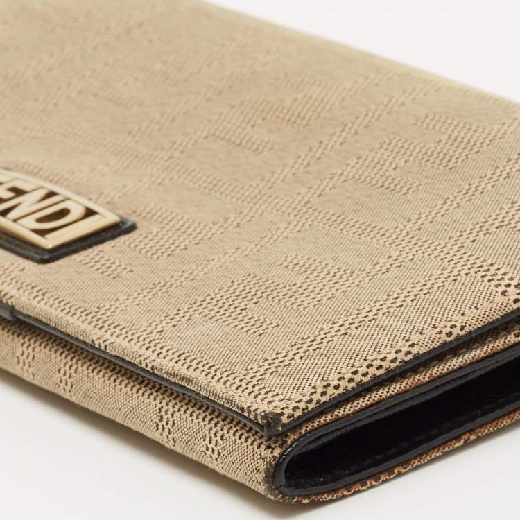 Pre Owned Fendi Beige Zucca Canvas Flap Continental Wallet