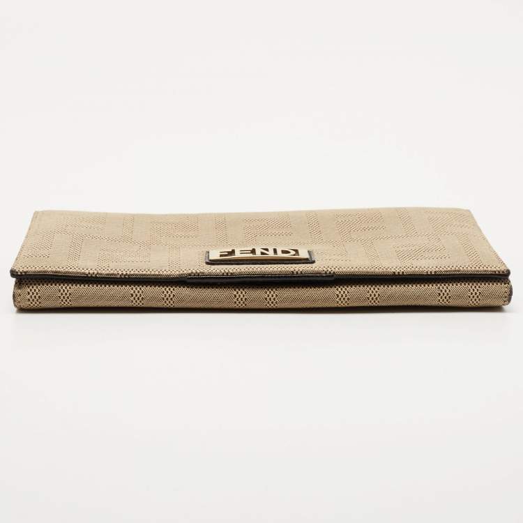 Pre Owned Fendi Beige Zucca Canvas Flap Continental Wallet