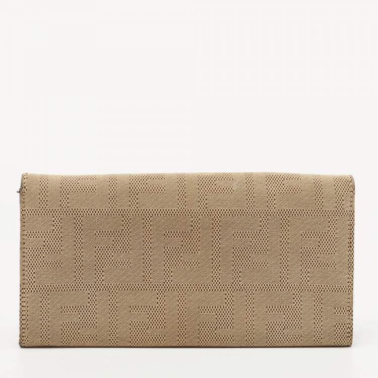Pre Owned Fendi Beige Zucca Canvas Flap Continental Wallet