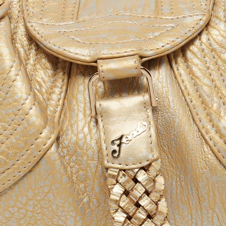 Pre Owned Fendi Gold Leather Mini Spy Bag