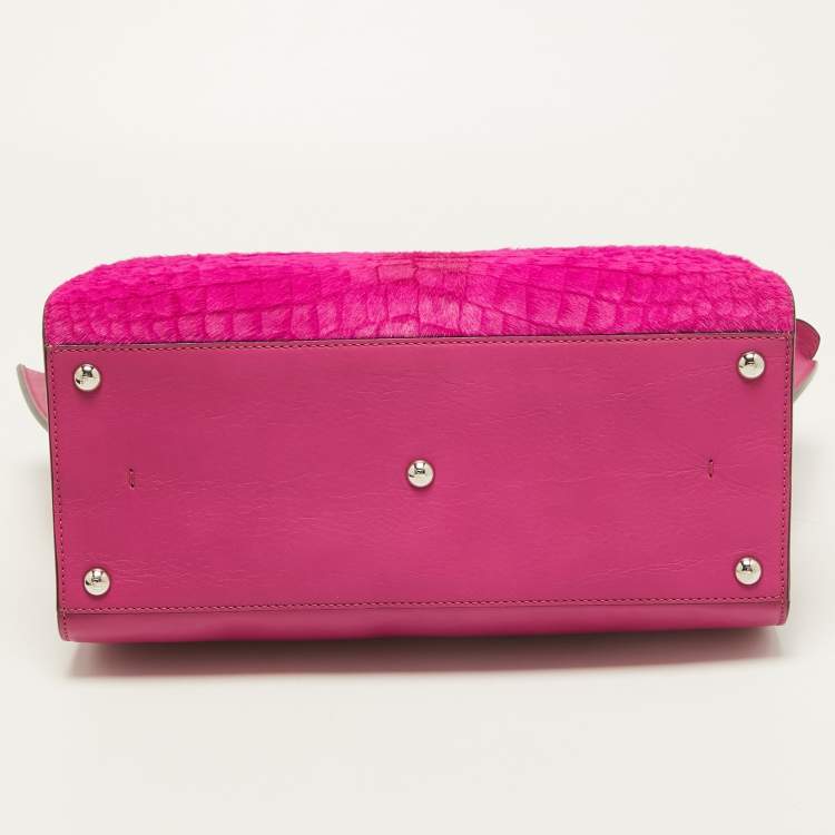 Pre Owned Fendi Fuchsia Leather and Calf Hair 3Jours Tote