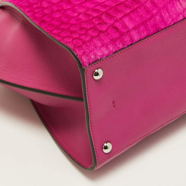 Pre Owned Fendi Fuchsia Leather and Calf Hair 3Jours Tote