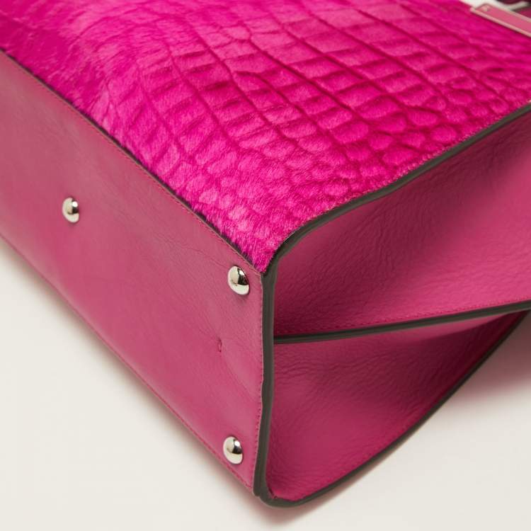 Pre Owned Fendi Fuchsia Leather and Calf Hair 3Jours Tote
