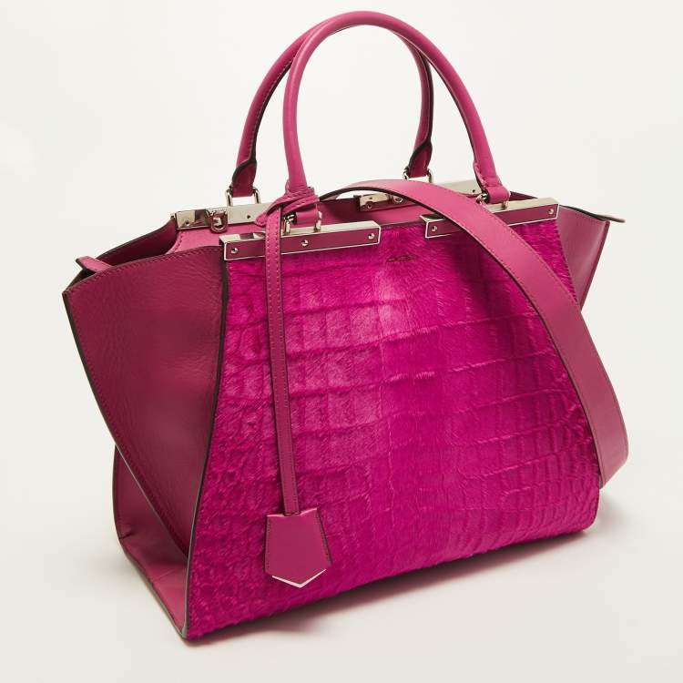 Pre Owned Fendi Fuchsia Leather and Calf Hair 3Jours Tote