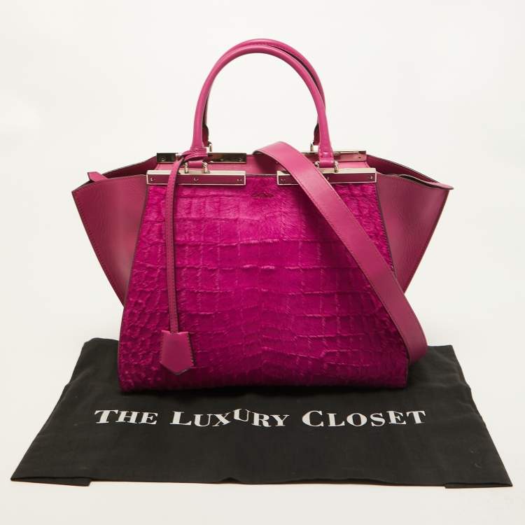 Pre Owned Fendi Fuchsia Leather and Calf Hair 3Jours Tote