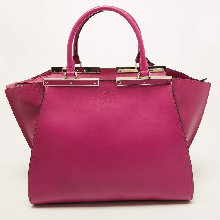 Pre Owned Fendi Fuchsia Leather and Calf Hair 3Jours Tote