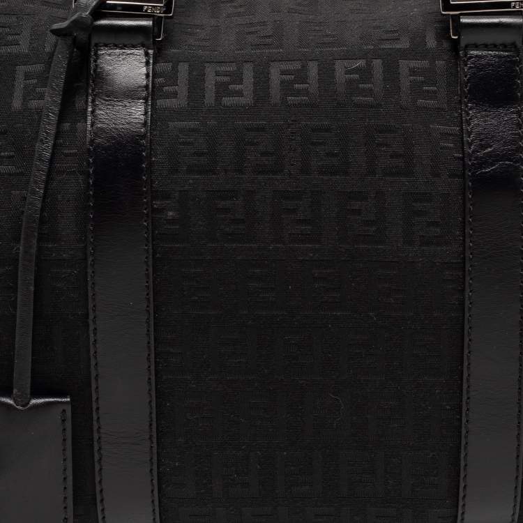 Pre Owned Fendi Black Zucchino Fabric and Leather Small Forever Bauletto Boston Bag