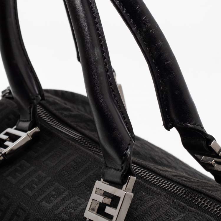 Pre Owned Fendi Black Zucchino Fabric and Leather Small Forever Bauletto Boston Bag