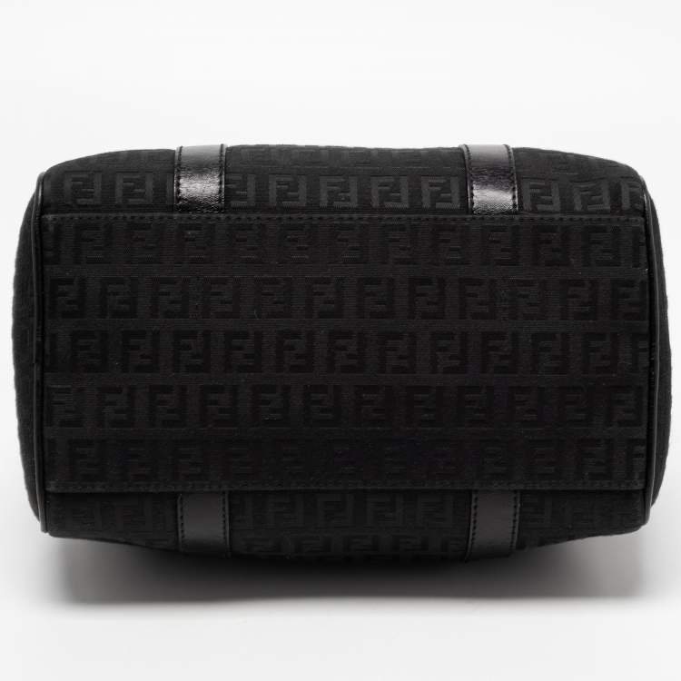 Pre Owned Fendi Black Zucchino Fabric and Leather Small Forever Bauletto Boston Bag