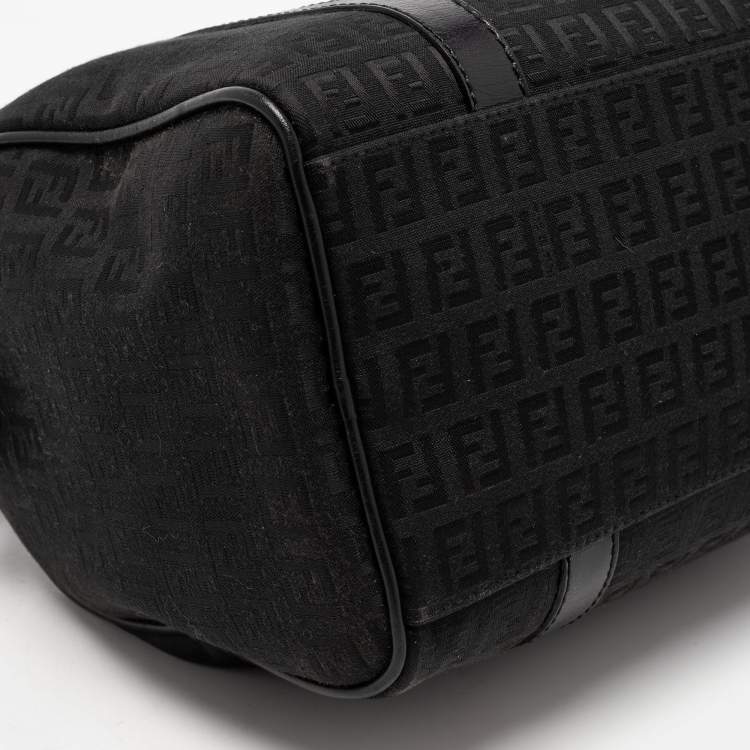 Pre Owned Fendi Black Zucchino Fabric and Leather Small Forever Bauletto Boston Bag