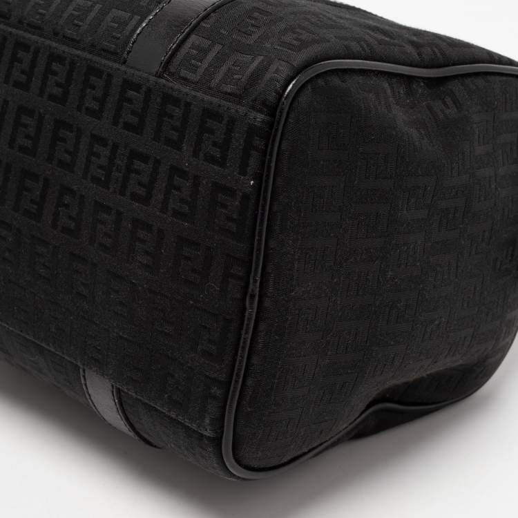 Pre Owned Fendi Black Zucchino Fabric and Leather Small Forever Bauletto Boston Bag