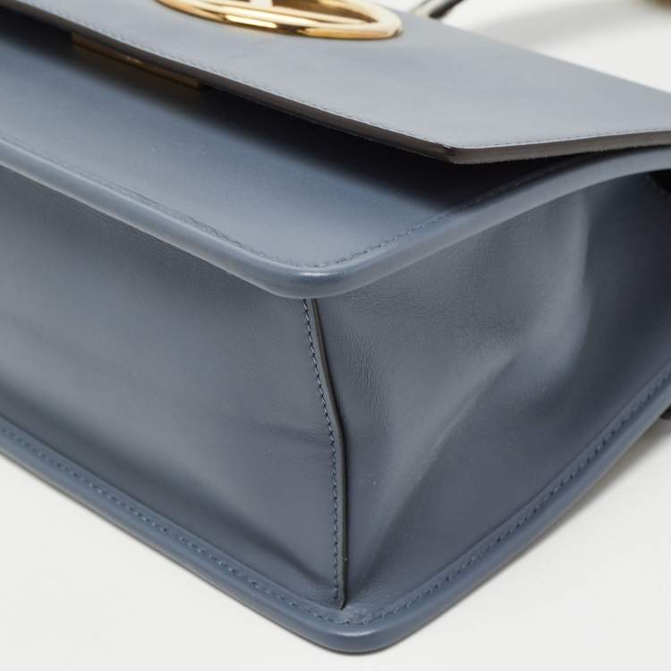 Pre Owned Fendi Ash Blue Leather Kan I F Logo Shoulder Bag