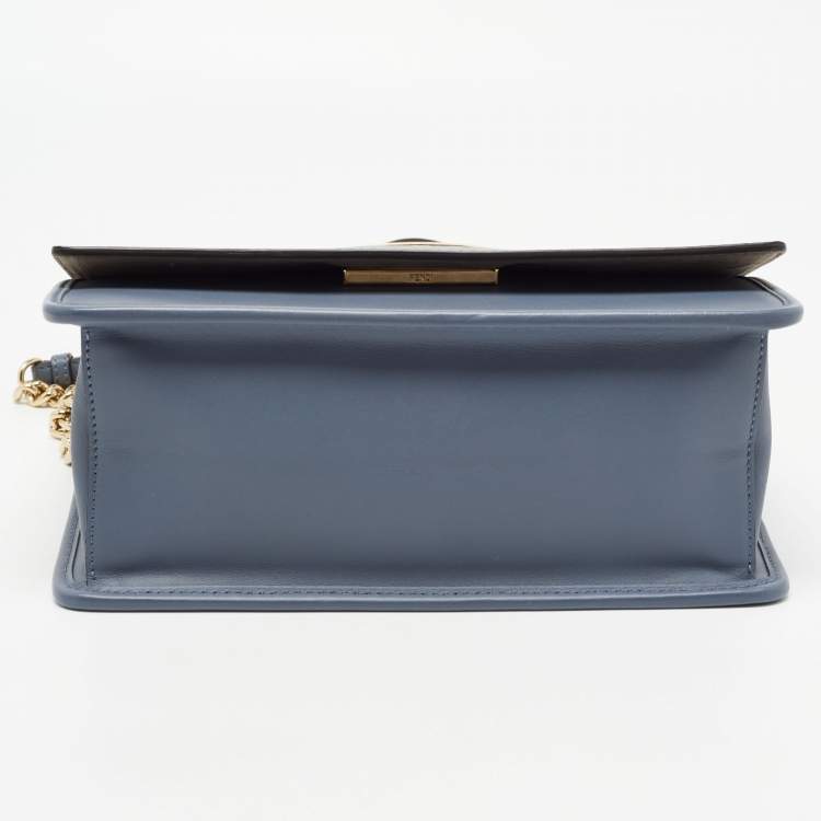 Pre Owned Fendi Ash Blue Leather Kan I F Logo Shoulder Bag
