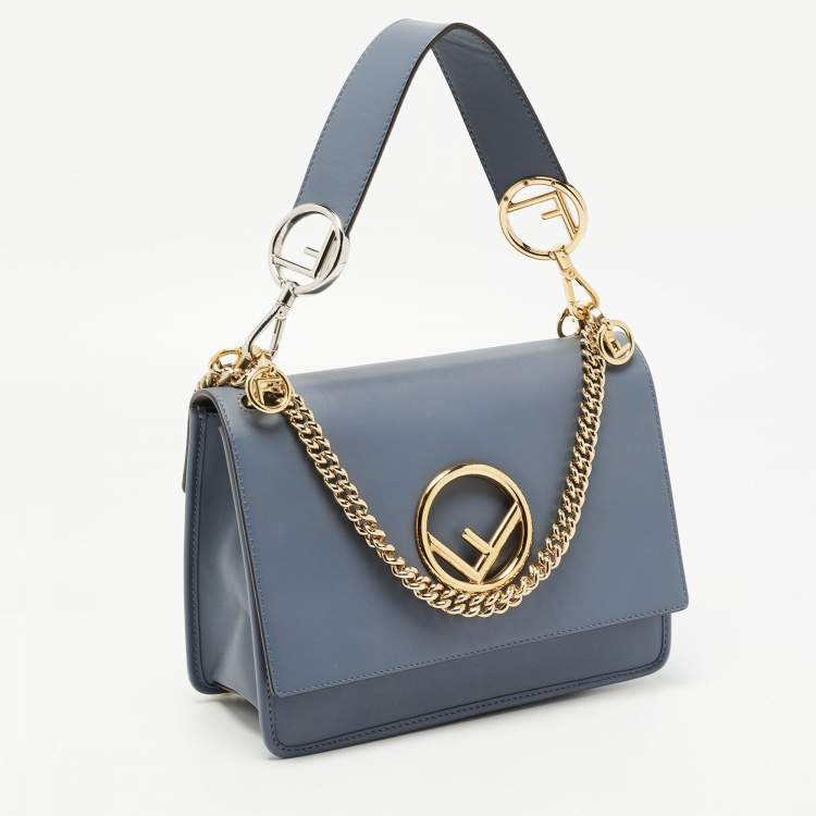 Pre Owned Fendi Ash Blue Leather Kan I F Logo Shoulder Bag