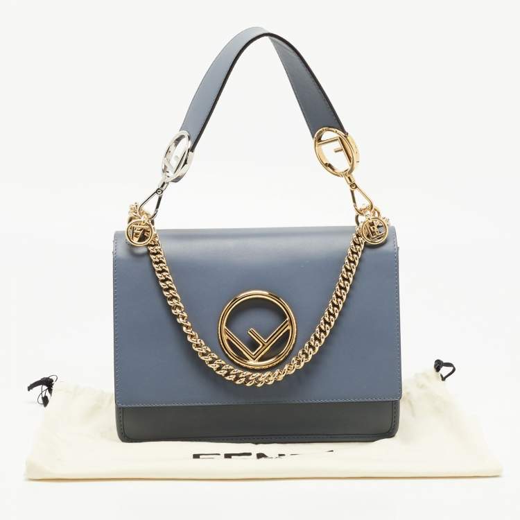 Pre Owned Fendi Ash Blue Leather Kan I F Logo Shoulder Bag