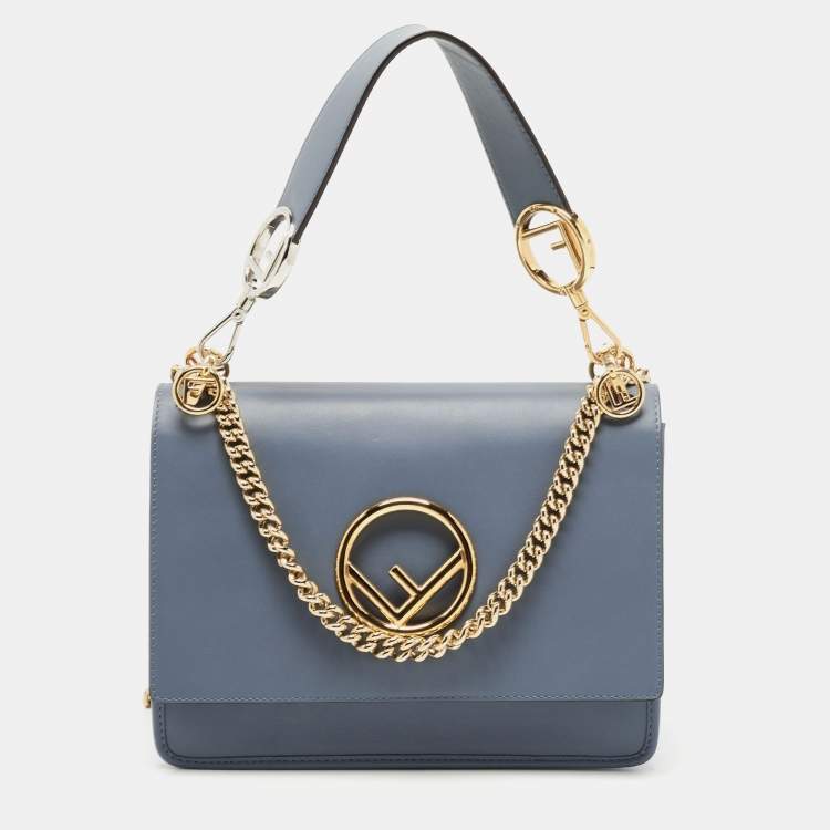 Pre Owned Fendi Ash Blue Leather Kan I F Logo Shoulder Bag