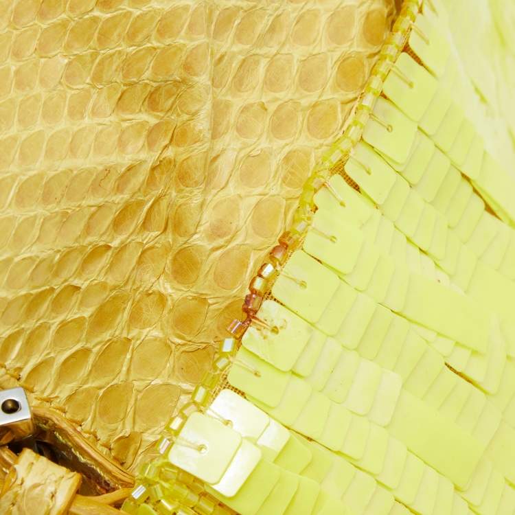 Pre Owned Fendi Yellow Sequins, Beads and Python Baguette Bag