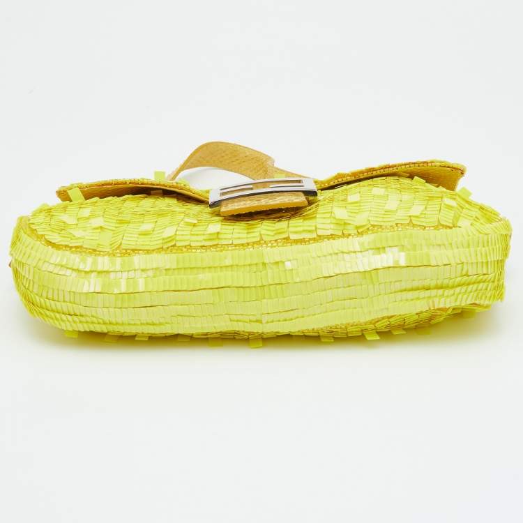 Pre Owned Fendi Yellow Sequins, Beads and Python Baguette Bag