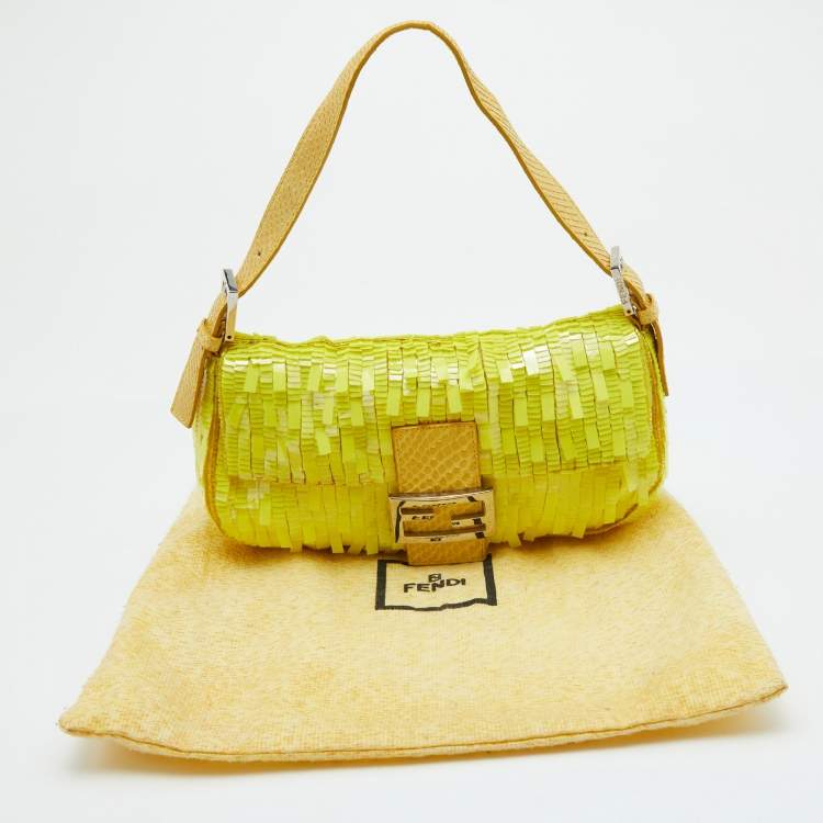 Pre Owned Fendi Yellow Sequins, Beads and Python Baguette Bag