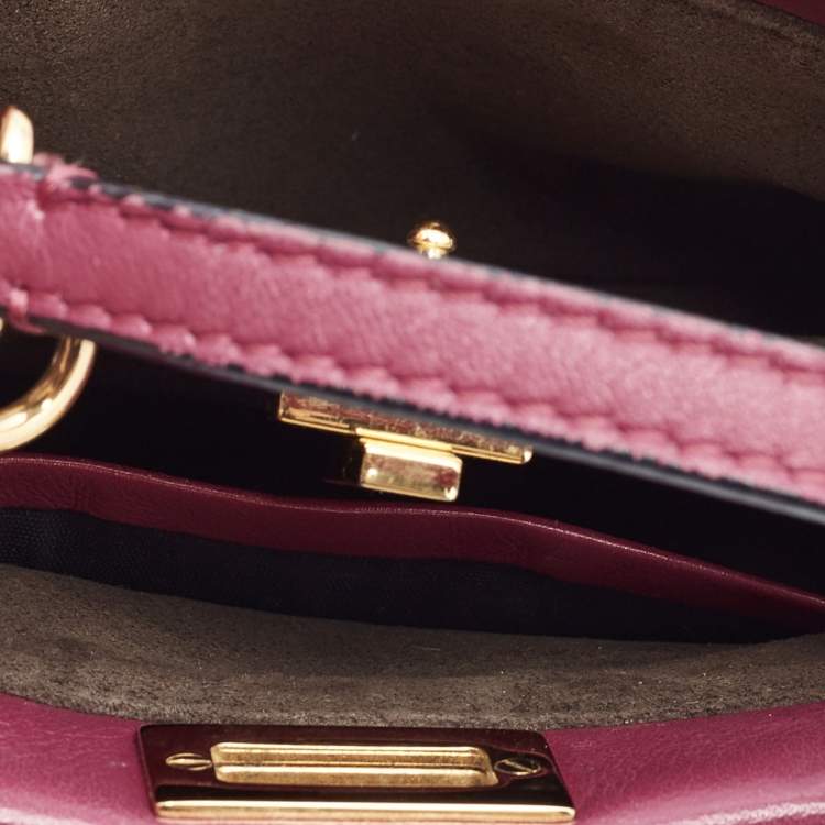 Pre Owned Fendi Fuchsia Leather Micro Peekaboo Crossbody Bag