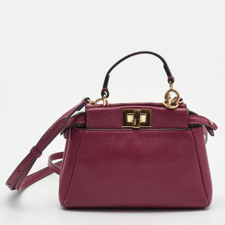 Pre Owned Fendi Fuchsia Leather Micro Peekaboo Crossbody Bag