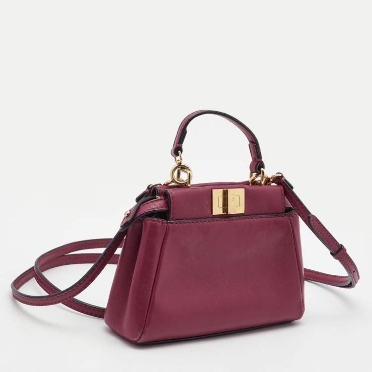 Pre Owned Fendi Fuchsia Leather Micro Peekaboo Crossbody Bag