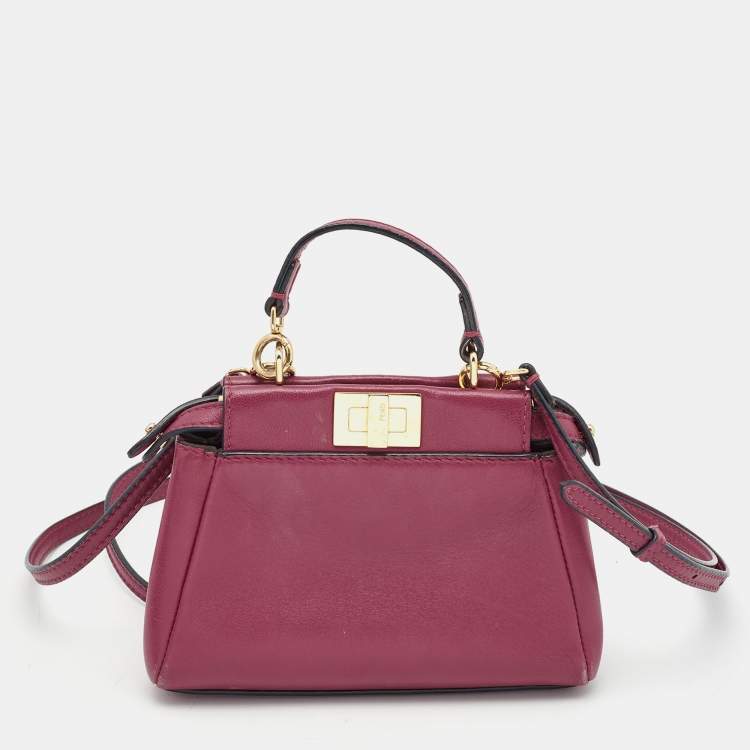 Pre Owned Fendi Fuchsia Leather Micro Peekaboo Crossbody Bag