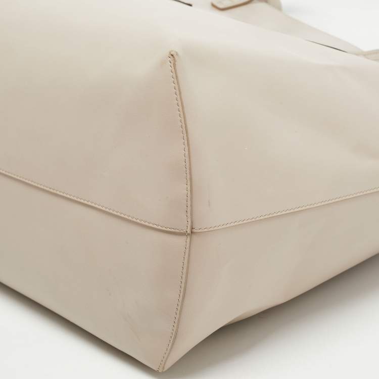 Pre Owned Fendi Light Beige Leather and Python Detail Monster Roll Tote