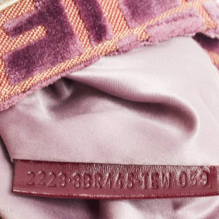 Pre Owned Fendi Purple/Beige Zucca Striped Velvet and Canvas Chef Shoulder Bag