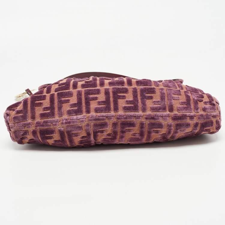 Pre Owned Fendi Purple/Beige Zucca Striped Velvet and Canvas Chef Shoulder Bag