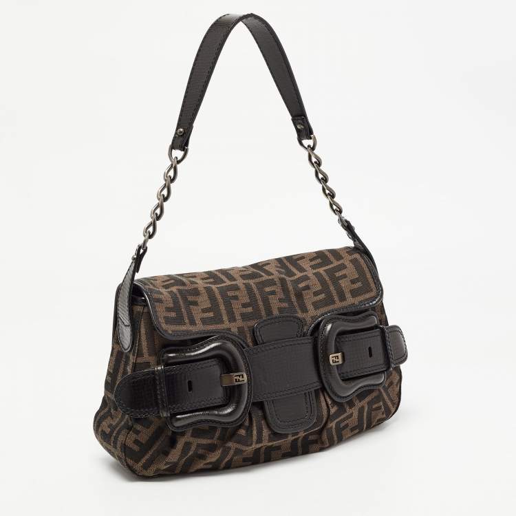 Pre Owned Fendi Tobacco Zucca Canvas and Leather B Bis Shoulder Bag 