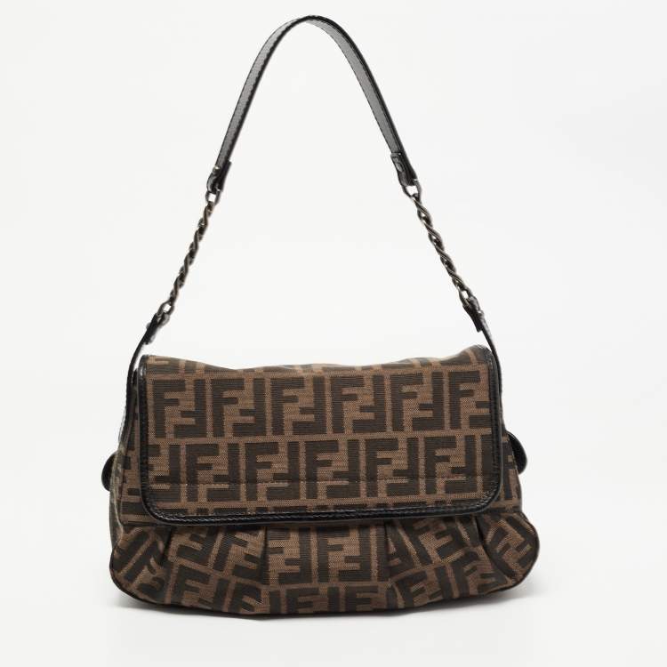 Pre Owned Fendi Tobacco Zucca Canvas and Leather B Bis Shoulder Bag 