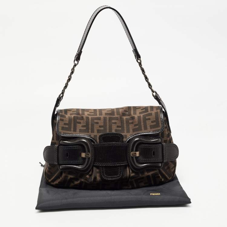 Pre Owned Fendi Tobacco Zucca Canvas and Leather B Bis Shoulder Bag 