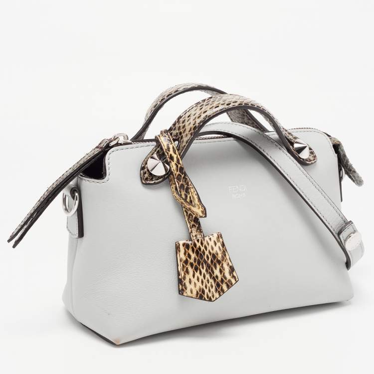 Pre Owned Fendi Light Blue Leather and Watersnake Mini By The Way Crossbody Bag