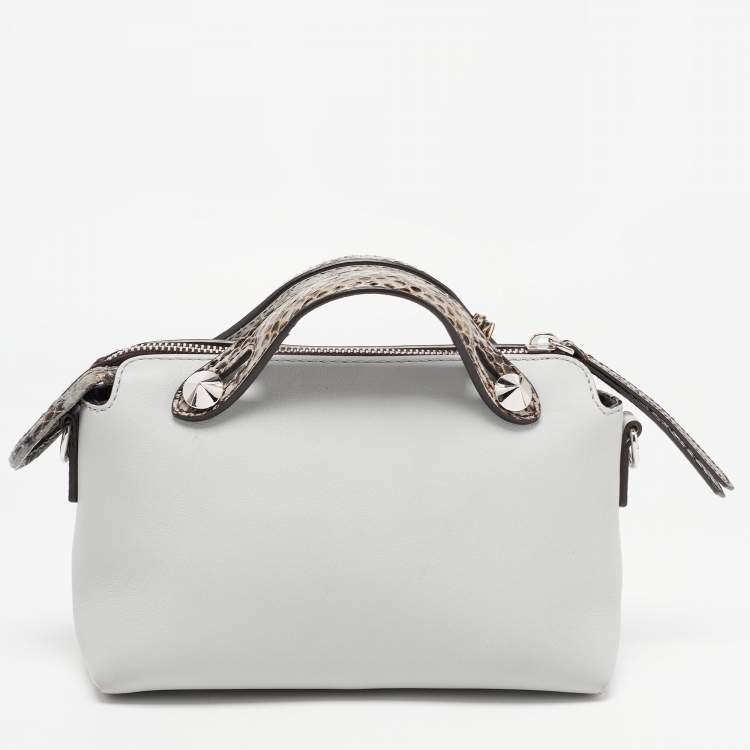 Pre Owned Fendi Light Blue Leather and Watersnake Mini By The Way Crossbody Bag