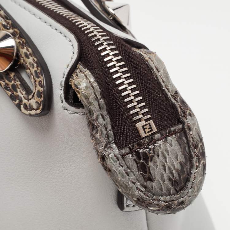Pre Owned Fendi Light Blue Leather and Watersnake Mini By The Way Crossbody Bag