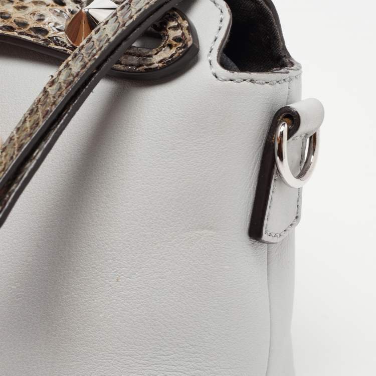 Pre Owned Fendi Light Blue Leather and Watersnake Mini By The Way Crossbody Bag