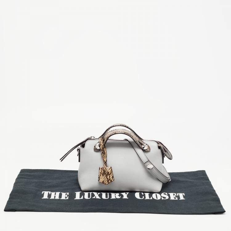 Pre Owned Fendi Light Blue Leather and Watersnake Mini By The Way Crossbody Bag