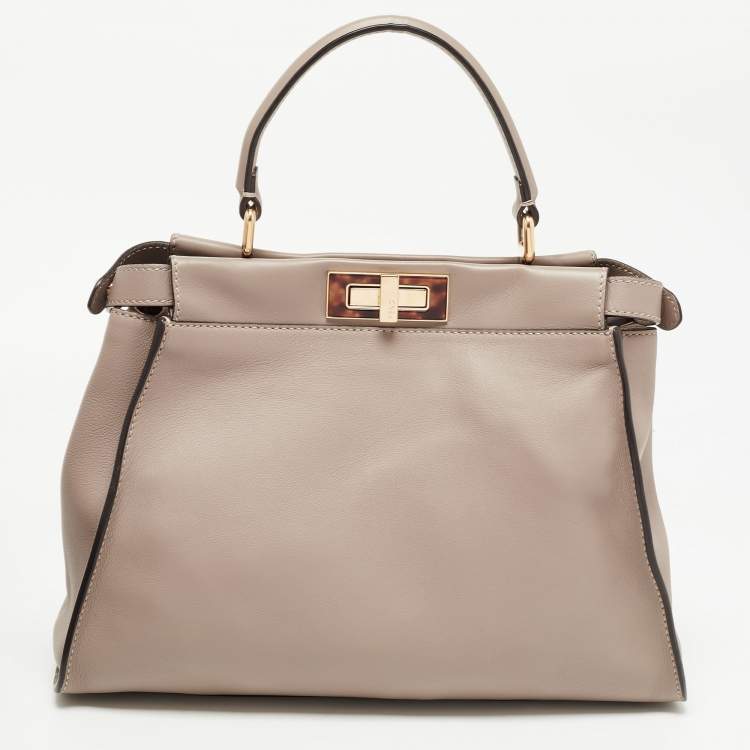 Pre Owned Fendi Beige Leather and Plexiglass Regular Peekaboo Top Handle Bag