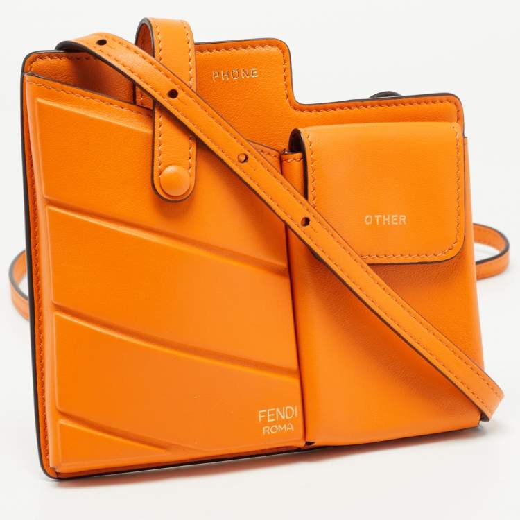 مملوكة مسبقًا Fendi Orange Leather Mini Two Pocket Crossbody Bag