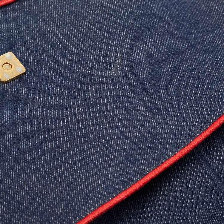 Pre Owned Fendi Blue/Red Denim Large Baguette Shoulder Bag