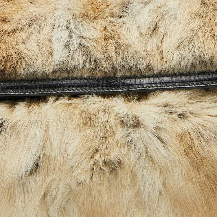 Pre Owned Fendi Dark Brown/Cream Leather and Fur Flap Chef Shoulder Bag