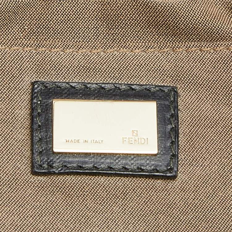 Pre Owned Fendi Dark Brown/Cream Leather and Fur Flap Chef Shoulder Bag