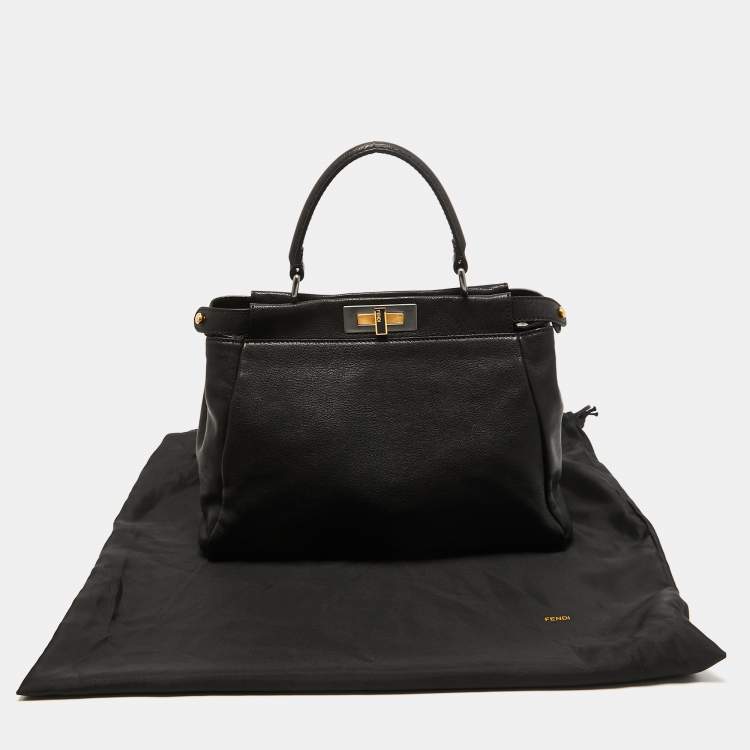 Pre Owned Fendi Black Leather Medium Peekaboo Top Handle Bag