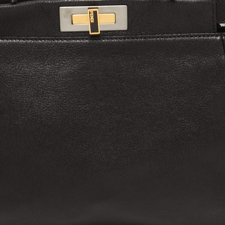 Pre Owned Fendi Black Leather Medium Peekaboo Top Handle Bag