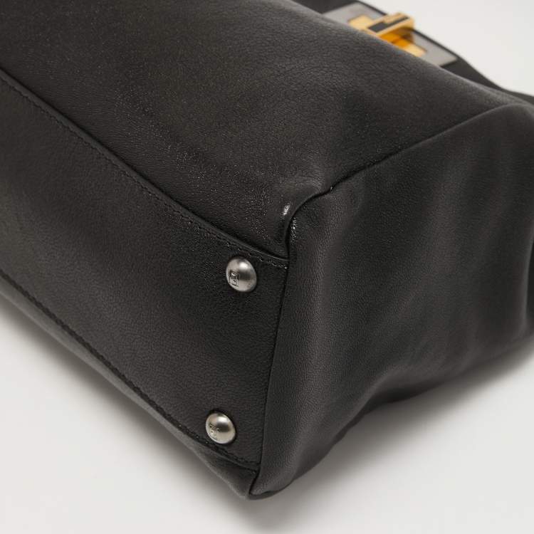 Pre Owned Fendi Black Leather Medium Peekaboo Top Handle Bag